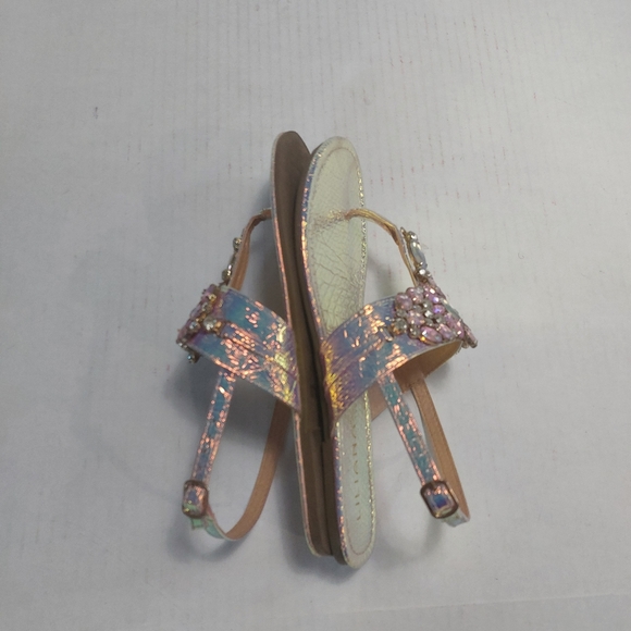 Liliana Woman's Pink Jeweled Ankle Straps T Straps Flat Sandals Size 11M - Picture 8 of 12
